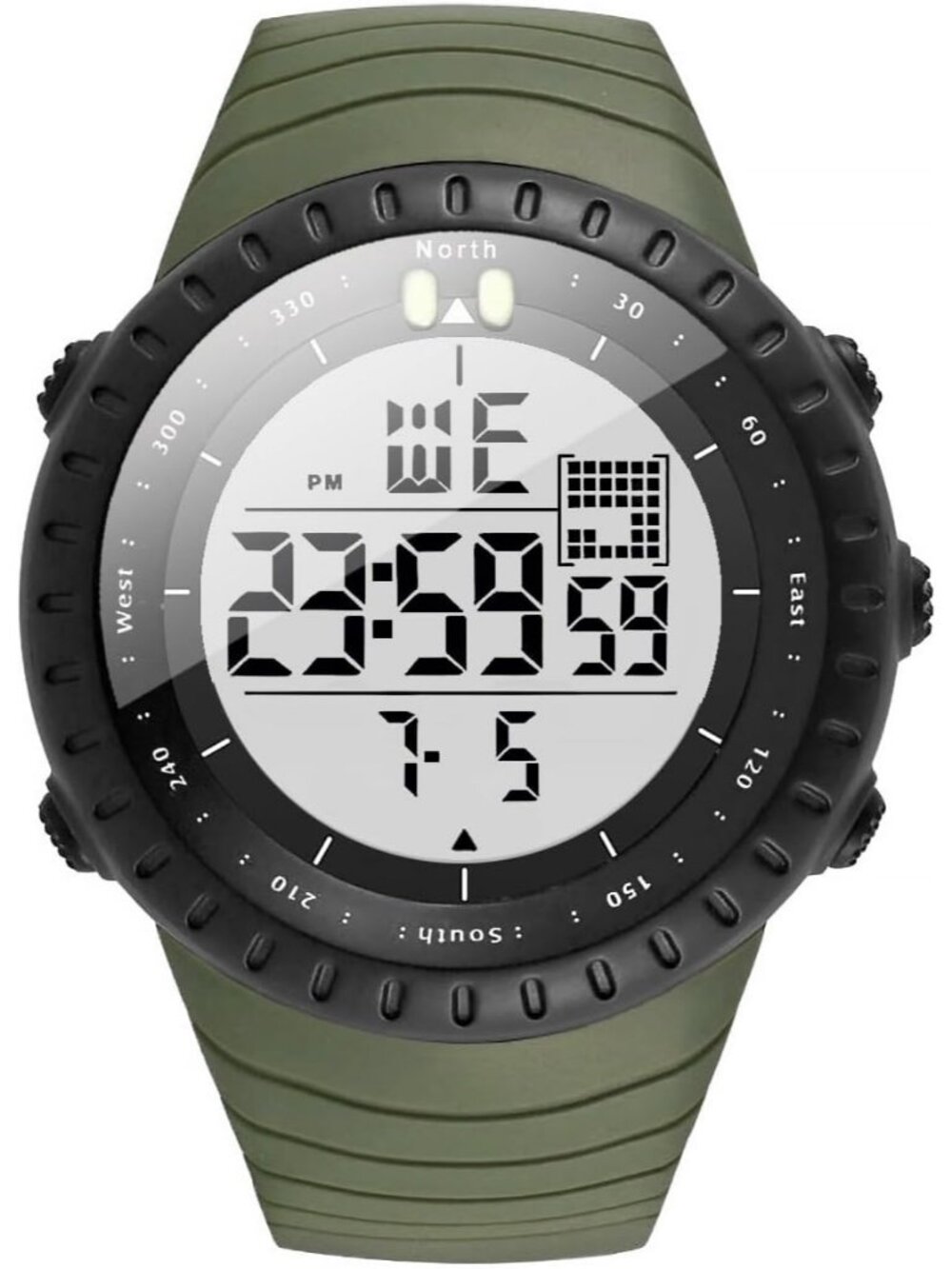 Men's Green White Analog Quartz Sports Outdoor Waterproof Military Digital Watch